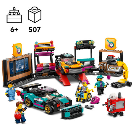 LEGO City 2x Samochód 4 Fig Warsztat Garaż Tuning 60389