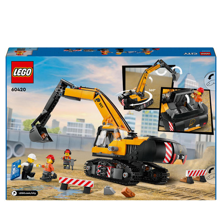 Lego City 60420 Żółta Koparka Pojazd Budowlany z Obracaną Kabiną 3 Figurki