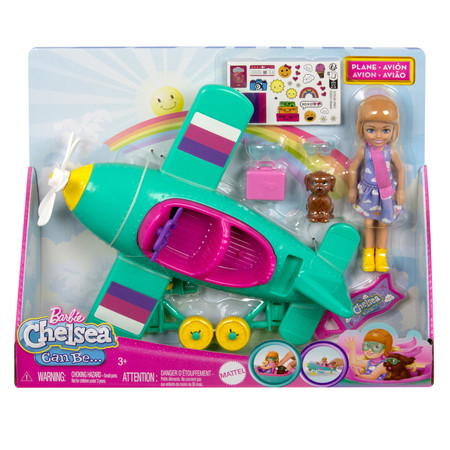 Barbie Chelsea Samolot Zestaw Lalka Piesek Naklejki HTK38