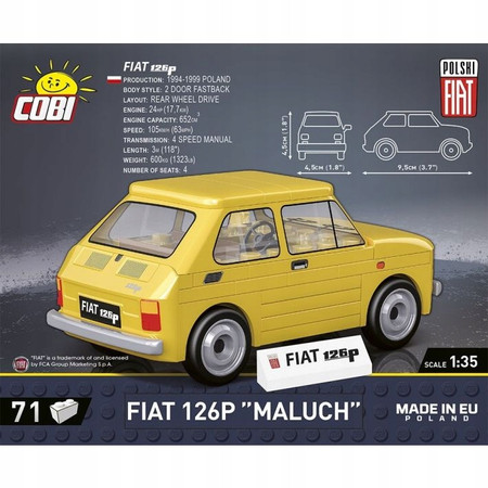 Polskie Klocki Cobi Samochód Auto Fiat 126P 24530 Żółty Maluch Autko