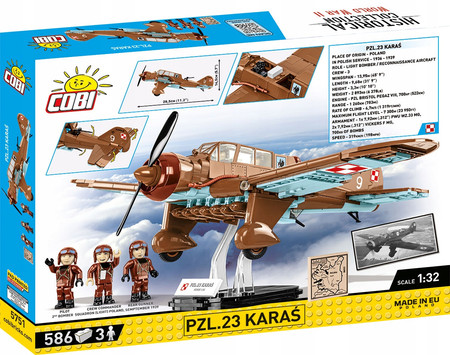 COBI Polskie Klocki Wojskowe 5751 Samolot PZL.23 Karaś 3 Figurki + Mapa