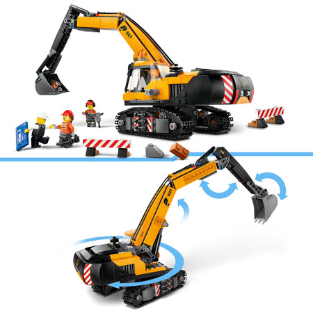 Lego City 60420 Żółta Koparka Pojazd Budowlany z Obracaną Kabiną 3 Figurki