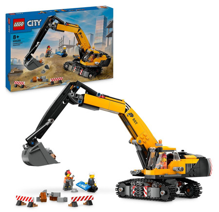 Lego City 60420 Żółta Koparka Pojazd Budowlany z Obracaną Kabiną 3 Figurki