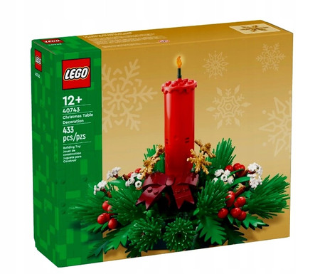LEGO 40743 Świąteczna Dekoracja Stołu Świeca Liście Jagody Złote Gwiazdki