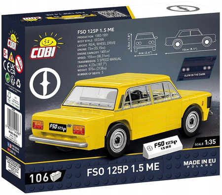 COBI 24588 Klocki FSO 125p 1.5 ME Żółty Duży Fiat Samochód Osobowy Auto