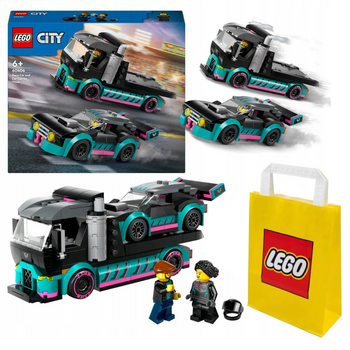 LEGO City 2x Samochód, Auto Wyścigowe Sportowe Laweta Tir Transporter 60406