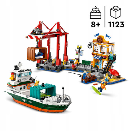 LEGO City 60422 Port Morski ze Statkiem Towarowym Statek Łódź