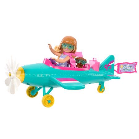 Barbie Chelsea Samolot Zestaw Lalka Piesek Naklejki HTK38