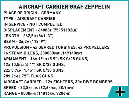 Klocki Wojskowe Cobi 4826 model lotniskowiec Graf Zeppelin Okręt Statek