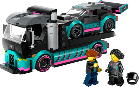 LEGO City 2x Samochód, Auto Wyścigowe Sportowe Laweta Tir Transporter 60406