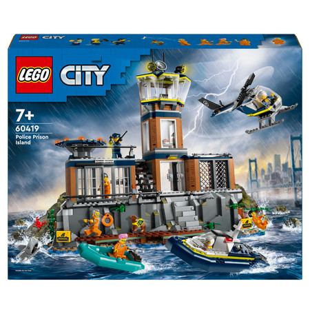 LEGO City Policja z Więziennej Wyspy 60419 Helikopter Łódź Ponton 7 Figurek