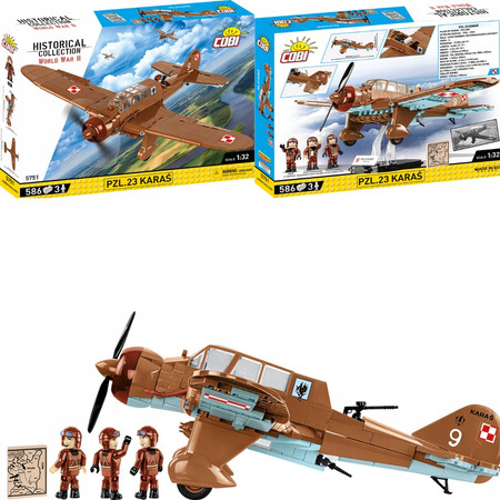 COBI Polskie Klocki Wojskowe 5751 Samolot PZL.23 Karaś 3 Figurki + Mapa