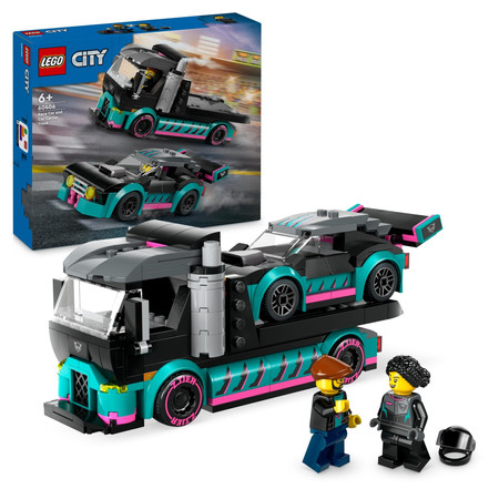LEGO City 2x Samochód, Auto Wyścigowe Sportowe Laweta Tir Transporter 60406