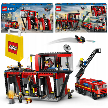 LEGO City Straż Pożarna Remiza + Samochód Wóz Strażacki 5 figurek 60414