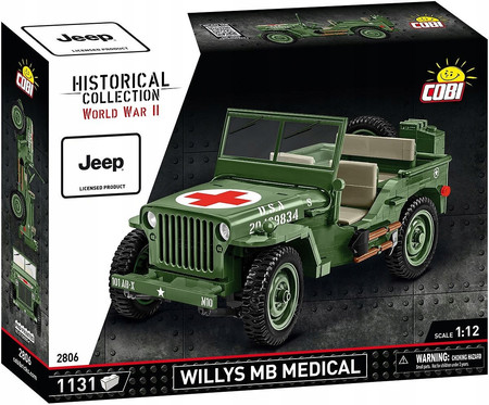 Klocki Wojskowe COBI 2806 Samochód Jeep Willys MB Medical Duży 1131EL. Auto