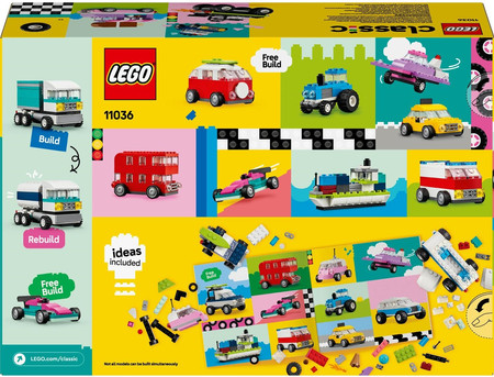 LEGO Classic 11036 Duży Zestaw Kreatywny Pojazdy Samochody 900 el. 52 Koła