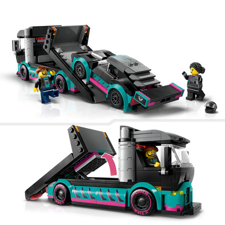 LEGO City 2x Samochód, Auto Wyścigowe Sportowe Laweta Tir Transporter 60406