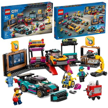 LEGO City 2x Samochód 4 Fig Warsztat Garaż Tuning 60389