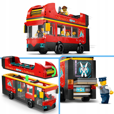 LEGO City 60407 Autobus Czerwony Piętrowy Autokar 5 Figurek Zdejmowany Dach