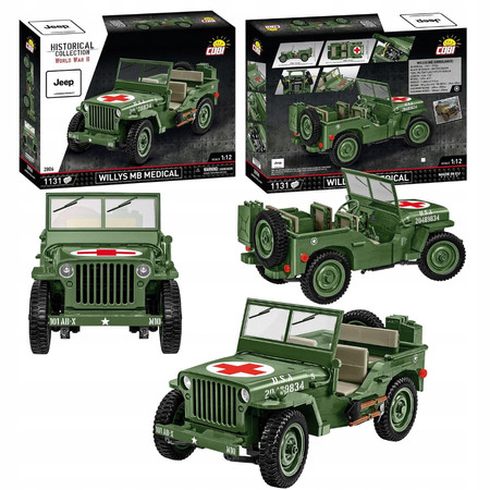 Klocki Wojskowe COBI 2806 Samochód Jeep Willys MB Medical Duży 1131EL. Auto