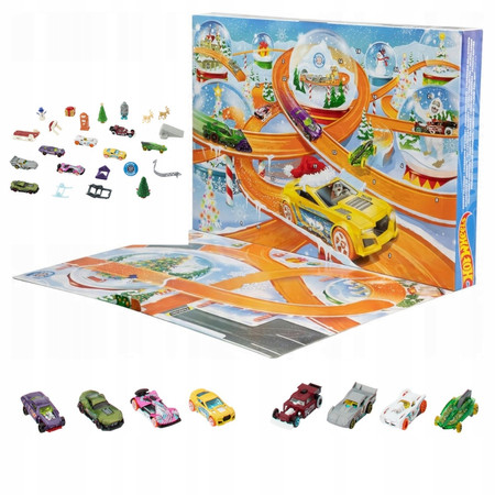 Hot Wheels Kalendarz adwentowy 8 autek 16 akcesoriów 24 okienka
