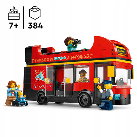 LEGO City 60407 Autobus Czerwony Piętrowy Autokar 5 Figurek Zdejmowany Dach