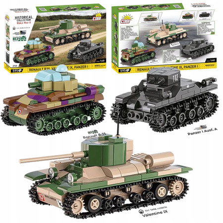 Klocki COBI 2740 3x Czołg Renault R35 - Valentine IX - Panzer I II Wojna
