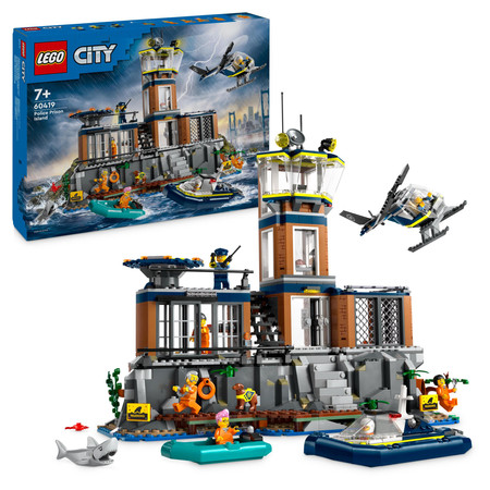 LEGO City Policja z Więziennej Wyspy 60419 Helikopter Łódź Ponton 7 Figurek