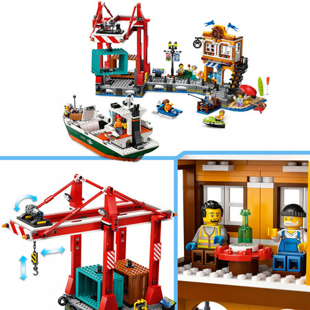 LEGO City 60422 Port Morski ze Statkiem Towarowym Statek Łódź