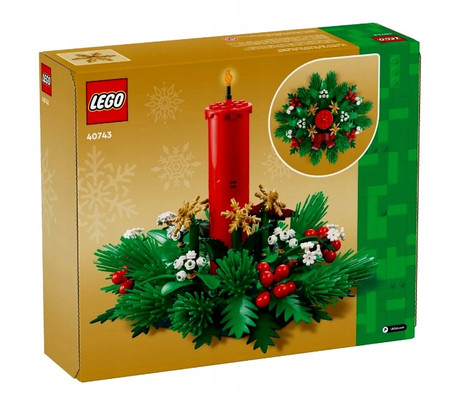 LEGO 40743 Świąteczna Dekoracja Stołu Świeca Liście Jagody Złote Gwiazdki