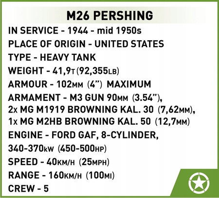 KLOCKI COBI 2564 AMERYKAŃSKI CZOŁG M26 PERSHING