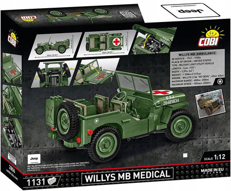 Klocki Wojskowe COBI 2806 Samochód Jeep Willys MB Medical Duży 1131EL. Auto