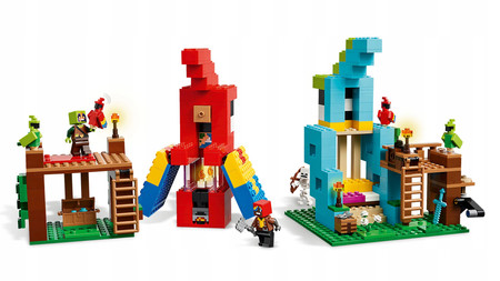 LEGO Minecraft 21282 Papugowe Domki Papugi Ptaki Dżungla Treser