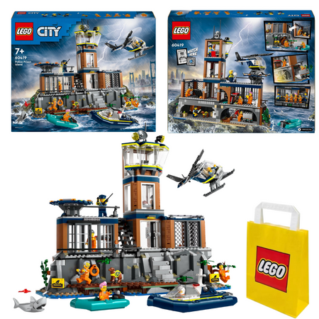 LEGO City Policja z Więziennej Wyspy 60419 Helikopter Łódź Ponton 7 Figurek