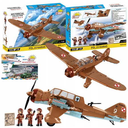 COBI Polskie Klocki Wojskowe 5751 Samolot PZL.23 Karaś 3 Figurki + Mapa