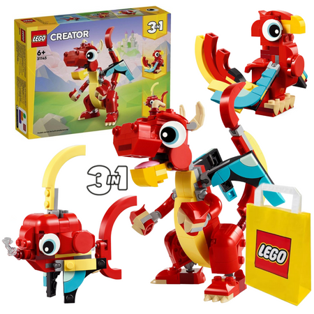 LEGO Creator 3in1 31145 Ruchome Figurki Czerwony smok Feniks Ryba 3w1