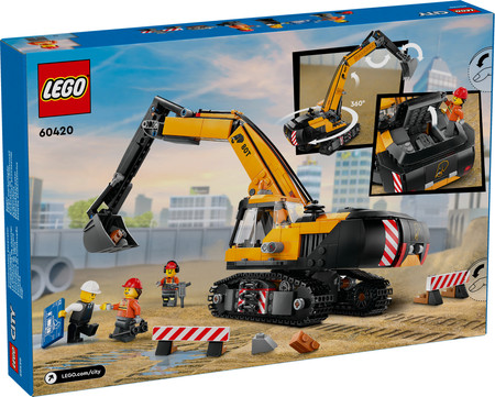 Lego City 60420 Żółta Koparka Pojazd Budowlany z Obracaną Kabiną 3 Figurki