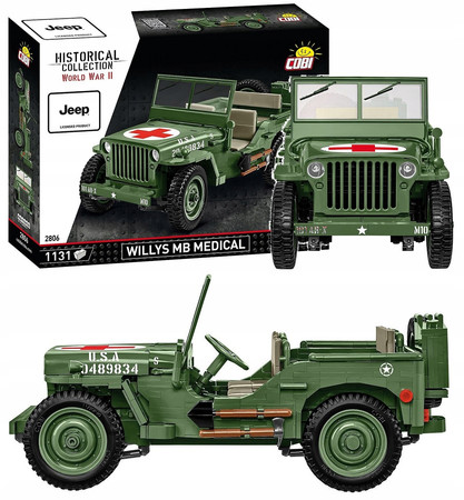 Klocki Wojskowe COBI 2806 Samochód Jeep Willys MB Medical Duży 1131EL. Auto